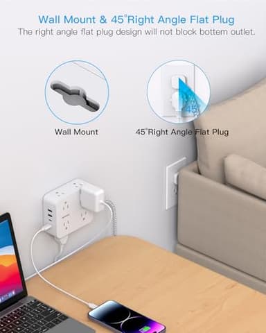 Flat Plug Extension Cord with Multiple Outlets, HANYCONY 1080J Surge Protector Power Strip with 8 AC Outlets 4 USB Ports (2 USB-C), 3-Sided Outlet Extender Ideal for Home Office Dorm Room Essentials - Image 7