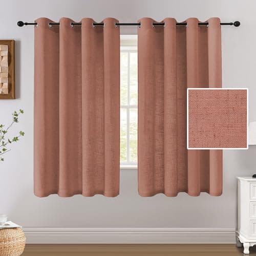 H.VERSAILTEX Linen Curtains 63 Inch Long Farmhouse Completely Light Filtering Curtains 2 Panels Set Privacy Drape Grommet for Bedroom 52 x 63 Inch, Orange Rust - Image 1