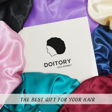 Doitory Satin Silk Bonnet for Sleeping, Double Layer Silk Sleep Cap for Men & Women, Soft Satin Lined Bonnet for Natural & Curly Hair(Black) - Image 7
