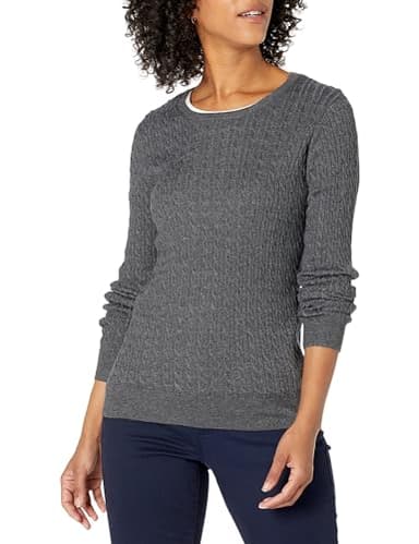 Amazon Essentials Women's Lightweight Long-Sleeve Cable Crewneck Sweater (Available in Plus Size), Charcoal Heather, Medium - Image 1