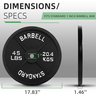 Fitvids Cast Iron 1-Inch Standard Weight Plate for Strength Training & Weightlifting, Multiple Weights Available, 45LB (Pair) - Image 2