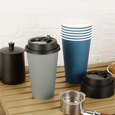 LITOPAK 100 Pack 16 oz Disposable Paper Coffee Cups with Lids for Coffee, Water, Juice, or Tea, Blue and Gray Hot Paper Cups for Home, Restaurant, Store, and Cafe - Image 2