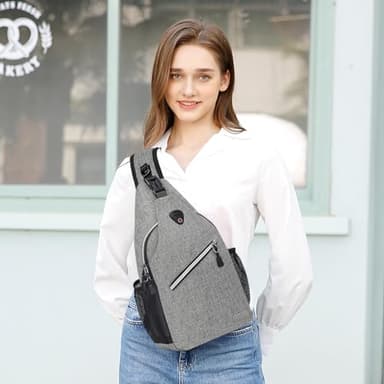 MOSISO Sling Backpack, Multipurpose Crossbody Shoulder Bag Travel Hiking Daypack, Gray, Medium - Image 8