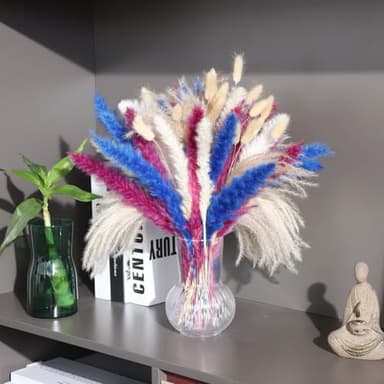 Colorful Pampas Grass Decor – White, Blue, and Purple Dried Arrangements for Weddings, Baby Showers, and Home Decor. 17” Centerpiece (No Vase). - Image 2