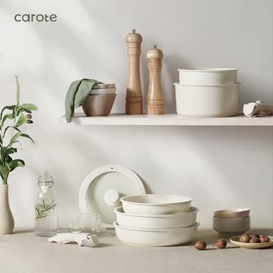 CAROTE Nonstick Cookware Sets, Non Stick Pots and Pans Set Detachable Handle, Kitchen Cookware Sets with Removable Handle, Stackable RV Cookware for Campers, Oven Safe (White 5 PCS) - Image 8