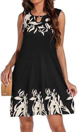 Summer Dresses for Women Casual Sleeveless Sundress Floral Loose Fit Beach Cover Up with Pocket - Image 6