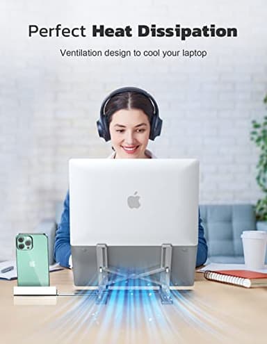 RIWUCT Laptop Stand for Desk, 9 Angles Adjustable Ergonomic Computer Stand with Detachable Phone Holder, Aluminum Cooling Portable Laptop Riser Holder Compatible with MacBook Pro Air Up to 15.6'' - Image 7