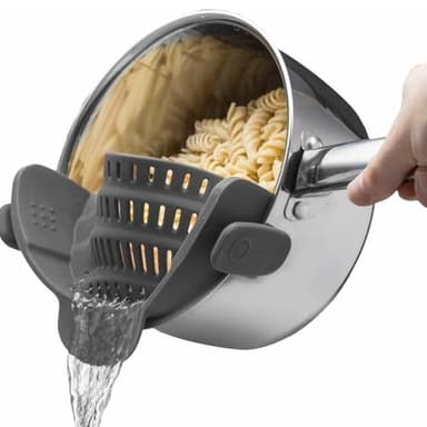 Kitchen Gizmo Snap N' Strain - Silicone Pasta Strainer Clip-On for Pots and Pans - Heat Resistant Colander for Vegetables and Noodles - Kitchen Gadgets for Cooking - Space-Saving Design - Gray - Image 1