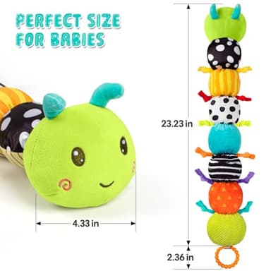 Baby Stuffed Animal Toys for 0-6 6-12 Months, Baby Musical Caterpillar Tummy Time Toys for Babies 3 6 9 12 18 Months, Newborn Infant Sensory Toys Gifts for 1 2 Year Old Boys Girls - Image 3