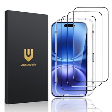 UNBREAKcable 3-Pack Screen Protector for iPhone 16/15, Shatterproof Tempered Glass [Easy Installation Frame] [99.99% HD Clear] [Case Friendly] [9H Hardness] [Full Coverage] for Apple 6.1 inch - Image 1