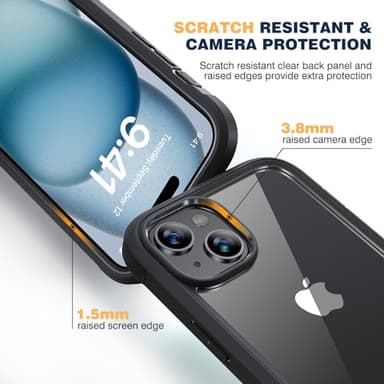 Diaclara Designed for iPhone 15 Case, Full Body Rugged Case with Built-in Touch Sensitive Anti-Scratch Screen Protector, with Camera Lens Protector for iPhone 15 6.1" (Black and Clear) - Image 5