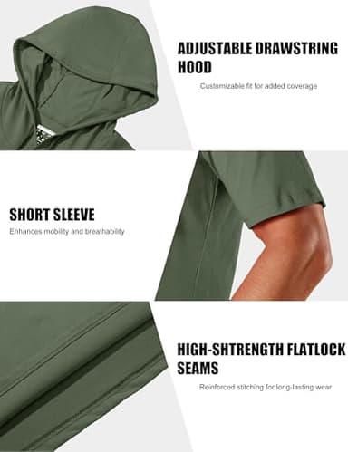 MAGCOMSEN Mens Hoodie Short Sleeve Hoodies Sweatshirt Lightweight Gym Hoodie Pullover Summer Moisture Wicking T Shirts Green,L - Image 6