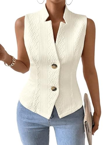 Mina Self Sweater Vest Tops For Women 2025 Winter Womens Fashion Lightweight Beige Trendy Casual Vests Outerwear Waistcoat Fitted Light Cute Top Business Casual Work Dressy Women's Blazers Suits - Image 1