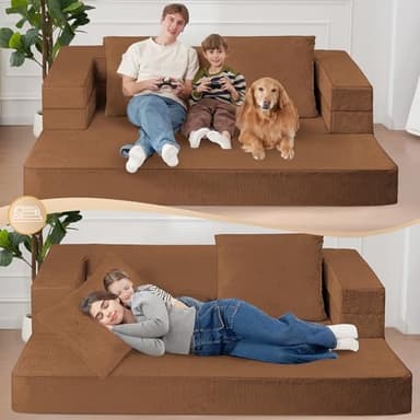 Cansunna Folding Bean Bag Chair for Adults,3-in-1 Bean Bag Couch Faux Fur Floor Sofa Large Beanbag Convertible Bean Bag Sofa Bed with Pillow in Bedroom,Living Room,Apartment(Queen,Caramel) - Image 6