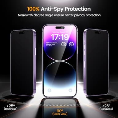 MOHAVE 2+2 Pack for iPhone 14 Pro Max Privacy Screen Protector 6.7" with Camera Lens Protector [Auto Alignment/Dust Removal] Anti Spy Tempered Glass [Military Grade Shatterproof] Case Friendly - Image 3