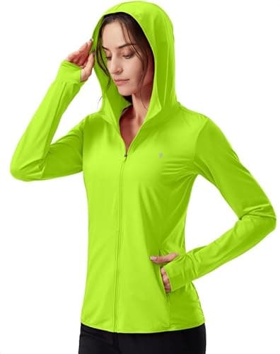 Soothfeel Women's UPF 50+ Sun Protection Hoodie Jacket Lightweight Long Sleeve Sun Shirt for Women with Pocket Hiking Outdoor(Fluorescent Green, Small) - Image 1