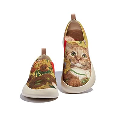UIN x FatCatArt Collaboration Women's Art Travel Walking Shoes Slip On Casual Lightweight Fashion Sneaker Toledo ⅩⅤ Sunflowers and Cat 4 (7.5) - Image 3