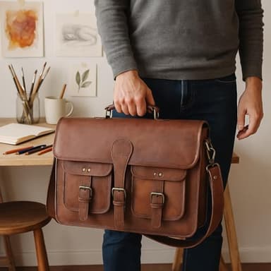 Leather Messenger Bag for Men and Women 18 inch Large Vintage Leather Briefcase Laptop Shoulder Bag Unisex Crossbody Messenger Satchel for Office, Business, Work, Travel - Image 8