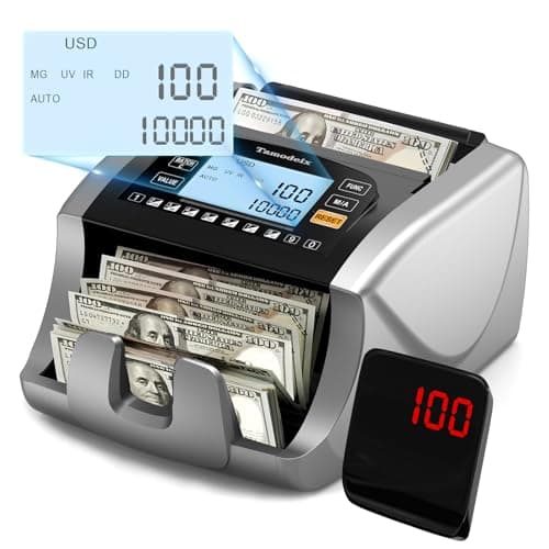 Tamodeix Money Counter Machine Dollar, Euro, MXN(Plastic Bills) Bill Counter(Can't Count Mixed denominations), UV/MG/IR/DD/DBL/HLF/CHN Counterfeit Detection Money Counter with LCD Display - Image 1