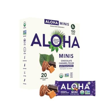 ALOHA Organic Plant Based Protein Bar MINIS |Caramel Chocolate Pecan | 20 Count, 24g Bars | Vegan, Low Sugar, Gluten Free, Low Carb, Non-GMO, Stevia Free, Soy Free, No Sugar Alcohols - Image 1