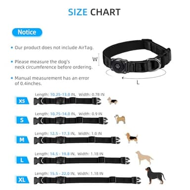 Upgraded AirTag Dog Collar, IP68 Waterproof Air Tag Dog Collar Holder, Reflective, Ultra-Durable, Comfortable Padded, Heavy Duty Dog Collars for Small Medium Large Dogs (L (14.8"-20.3"), Black) - Image 6