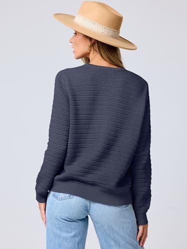 ANRABESS Womens Cardigan Sweater Long Sleeve Button Down Lady Tweed Knit Jackets 2025 Fall Outfits Navy Blue Medium - Image 4