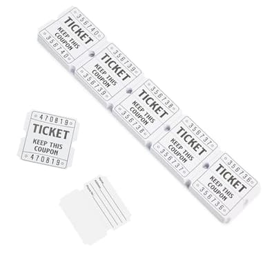 DGBDPACK 250 White Raffle Tickets, 50/50 Raffle Tickets, Double Tickets for Festivals, Carnivals, School Events, Baby Showers, Summer Parties - Image 1