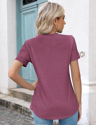 Kistore Tops for Women Casual Spring Classic Fit Pleated Crew Neck Short Sleeve Cotton Tunic T-Shirts Mauve XL - Image 3