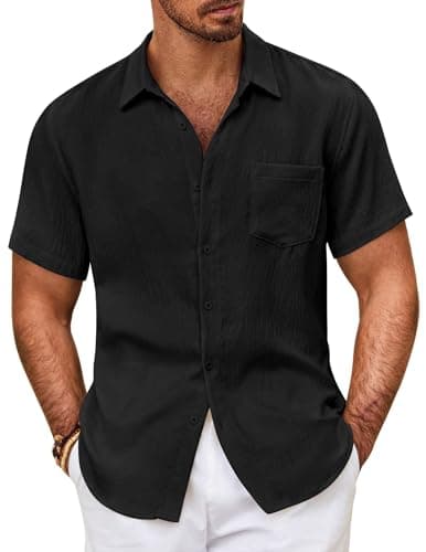 COOFANDY Mens Button Down Shirt Untucked Shirts for Men Casual Tropical Beach Shirt Black - Image 1