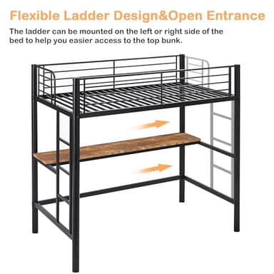 VECELO Metal Loft Bed Twin Size with Desk, Heavy Duty Bedframe with Removable Ladder and Safety Guardrail, Space-Saving, Noise Free, No Box Spring Needed, Matte Black - Image 5