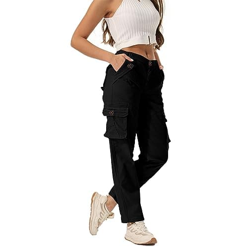 Raroauf Casual Pants for Women High Waisted Black Cargo Pants Lightweigh Baggy Stretchy Wide Leg Y2K Streetwear with 6 Pockets(US 18) - Image 1