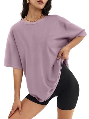 ATHMILE Plus Size Tops Womens Oversized T Shirts Loose Fit Crewneck Short Sleeve Tops Casual Blouse Y2K 2025 Basic Tee Beach DarkPink - Image 1