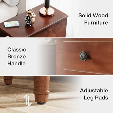 Tribesigns Solid Wood End Table, Fully Assembled Narrow Side Table with Drawers, Pre-Assembled Nightstand Slim Bedside Table for Small Spaces, Living Room, Bedroom, Brown - Image 8