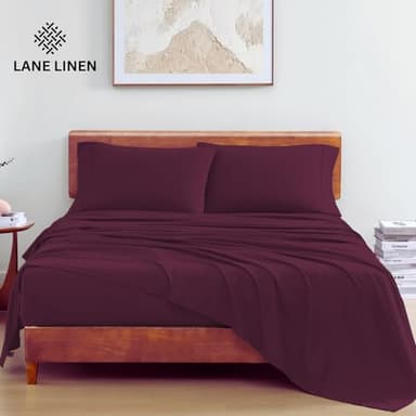 LANE LINEN Sustainably Produced 100% Organic Cotton Twin Bed Sheet Set, Soft & Breathable Naturally Cool Temperature Regulating Twin Sheet Set, Low Pilling Fade Resistant Bed Sheets- Windsor Wine - Image 2