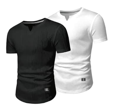JMIERR Men's Muscle Shirt 2 Pack V Neck Slim Longline Short Sleeve Henley Shirt Gym Workout Athletic Tees Shirts Mens, XL - Image 1