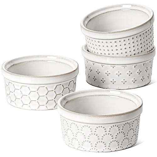 LE TAUCI Ramekins 4 oz Oven Safe for Creme Brulee, Charcuterie Boards Bowls for Souffle, Small Sauce Bowl, Ceramic Baking Dishes - 3.8 inch, Set of 4, Arctic White - Image 1