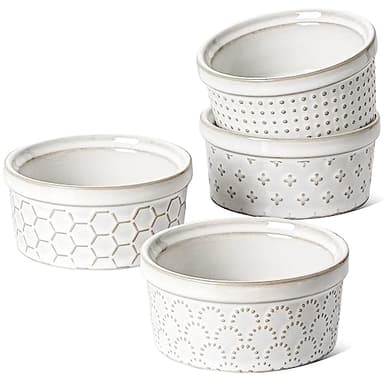 LE TAUCI Ramekins 4 oz Oven Safe for Creme Brulee, Charcuterie Boards Bowls for Souffle, Small Sauce Bowl, Ceramic Baking Dishes - 3.8 inch, Set of 4, Arctic White - Image 1