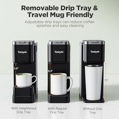 Tastyle Single Serve Coffee Maker with Built-in Detachable Milk Frother, Iced and Hot Coffee Machine for K Cup & Grounds, 40oz Removable Water Reservoir, 6 Cup Sizes, Fits 7.3" Travel Mug, Black - Image 6