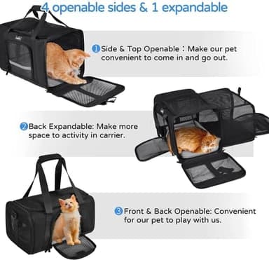 Wakytu Dog Carriers for Small Dogs, Cat Carrier Travel, Expandable, Collapsible, 900D High Density Oxford Cloth, Wear-Resisting, Anti Tearing, Reflective Tape,Safety Lock Zipper - Image 6