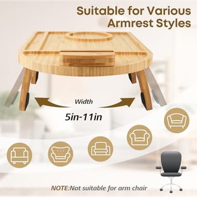 Wisreach Bamboo Sofa Tray Table, Clip-On Tray Sofa Table - 15” L x 10.2” W, Anti-Slip Sofa Armrest Tray Table with 360° Phone Holder, Couch Arm Table for Eating, Drinks, Snacks, Remote, and Pen - Image 5