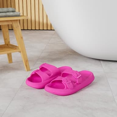Weweya Hot Pink Pillow Slippers For Women Non Slip Quick Drying Shower Slides Bathroom Sandals Hot Pink Women Size 7 7.5 - Image 2