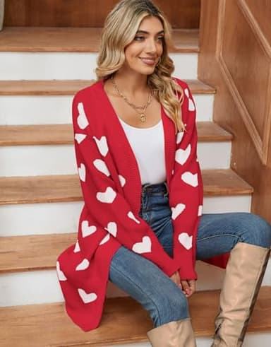 Alsol Lamesa Women's Long Sleeve Cute Cardigan Sweaters V Neck Open Front Ribbed Knit Heart Sweater Coat - Image 5