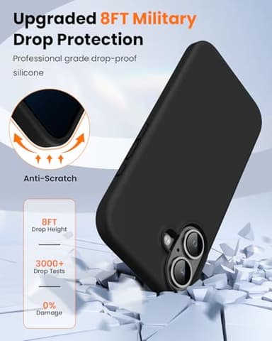 OuXul Designed for iPhone 16 Case 6.1"- Slim Liquid Silicone Cover with [Soft Anti-Scratch Microfiber Lining], Shockproof 3-Layer Full Protection (Black) - Image 5