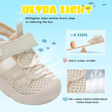 JOINFREE Girls Water Shoes Breathable Sandals Lightweight Sneakers Quick Dry Closed-Toe Aquatic Sport Beach Sandals Toddler/Little Kid 11 Toddler Mesh Beige - Image 2