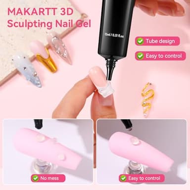 Makartt 3D Nail Gel and Chrome Nail Powder Kit, 15g Sculpting Gel for Nail Art DIY No wipe 3D Molding and Metallic Chrome Powder Set for Decoration Manicure Pedicure Use - Image 7