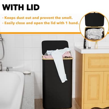 SpaceAid Laundry Hamper with Lid, 110L Large Tall Clothes Basket Bin with Bamboo Handles, Collapsible Laundry Hamper for Bedroom, Bathroom, Dorm, Laundry Room - Black - Image 5