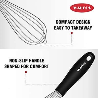 Walfos Mini Stainless Steel Whisk for Cooking - Heat Resistant Kitchen Whisks for Non-stick Cookware, Balloon Egg Beater Perfect for Blending, Whisking, Beating, Frothing & Stirring, 5+7in/12+17cm - Image 6