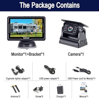 Wireless Backup Camera Solar Magnetic: Portable Cordless Scratch-Proof Truck Trailer Hitch Rear View Camera HD 1080P No Wiring No Drilling Rechargeable 5'' Monitor Kit for Car RV Camper - DoHonest R50 - Image 9