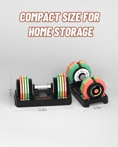 Adjustable Dumbbells Set 12.5LB/22.5LB Pair, 1-Sec Fast Adjustable 5 Weights by Turning Handle, Premium Comfort Non-slip Metal Dumbbells with Tray, Compact Size for Full Body Home Workout (Rainbow-Pair-22.5lbs) - Image 5