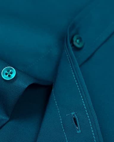 Alimens & Gentle Men's Dress Shirts Long Sleeve Wrinkle-Free Stretch Shirts Solid Formal Button Down Shirt with Pocket Green - Image 4